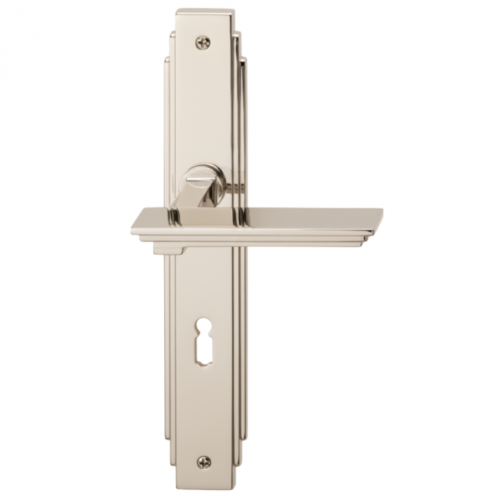 Drücker-Garnitur Langschild ART DECO Antwerpen poliert vernickelt