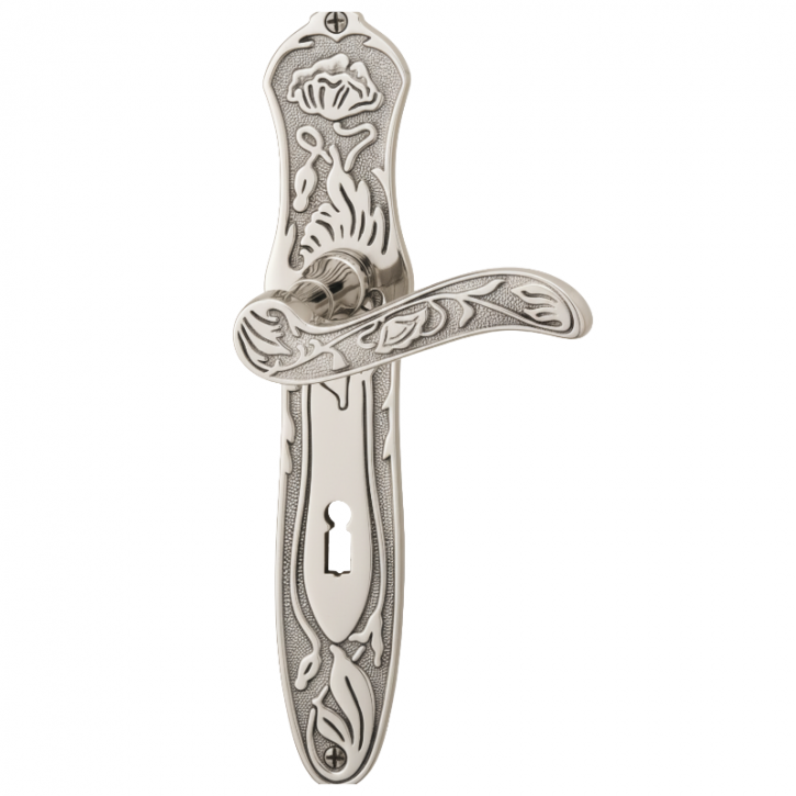 Langschild-Garnitur JUGENDSTIL poliert vernickelt