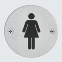 Edelstahl-Hinweisschild "Frau" rund Edelstahl-Hinweisschild "Frau" rund