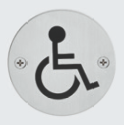 Edelstahl-Hinweisschild "Rollstuhlfahrer" rund Edelstahl-Hinweisschild "Rollstuhlfahrer" rund