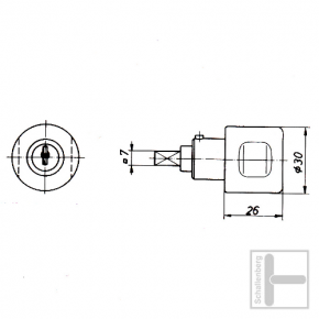 Zylinder-Drehknopf Hekna-Mini-Metall 4310, System 24 rechts / Gleichschließung