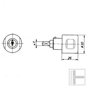 Zylinder-Drehknopf Hekna-Mini-Metall 4310, System 24 links / Gleichschließung